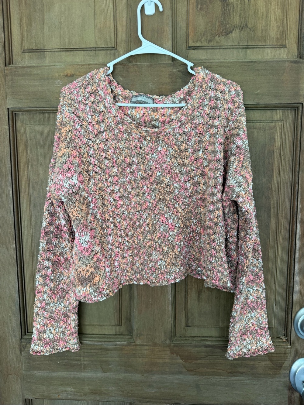 Off-the-Shoulder Multi‑Color Chenille Sweater - Pink Mix